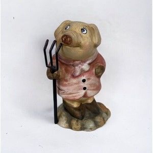 Pig Figurine In Pink Jacket Holding Rake Mrs. Farmer Farmhouse Country - As Is